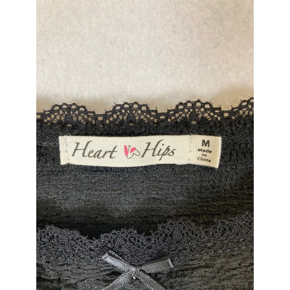 Coquette Heart & Hips Women Medium Black Lace Trim Textured Bow Cami JC54374 - Picture 3 of 9